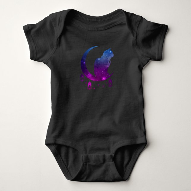 Crescent Moon Cat Mystical Pastel Goth Spiritual Baby Bodysuit (Front)