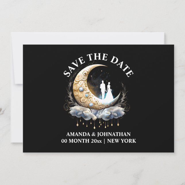 Crescent moon celestial elegant ornate luna 5x7 save the date (Front)