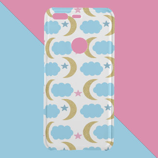 Crescent Moon Cloud Stars Faux Glitter Blue Pink Uncommon Google Pixel Case