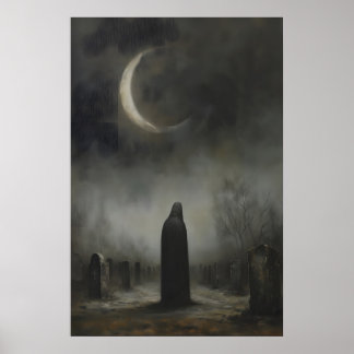 Crescent Moon Dark Tombstones Cemetery Graveyard Poster