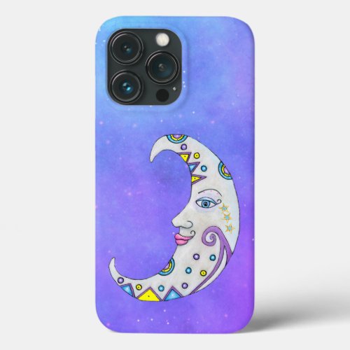 Crescent Moon Decorated with Colorful shapes Sky iPhone 13 Pro Case