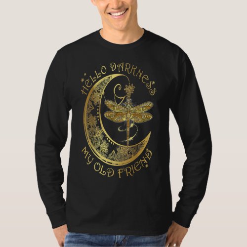 crescent moon dragonfly hello darkness T_shirt