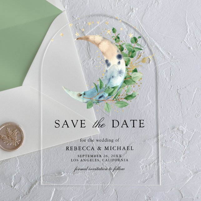 Crescent Moon Eucalyptus Wedding Save the Date (Creator Uploaded)