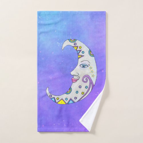 Crescent Moon Face Colorful Decorations Purple Sky Bath Towel Set