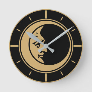 Crescent Moon Face Round Clock