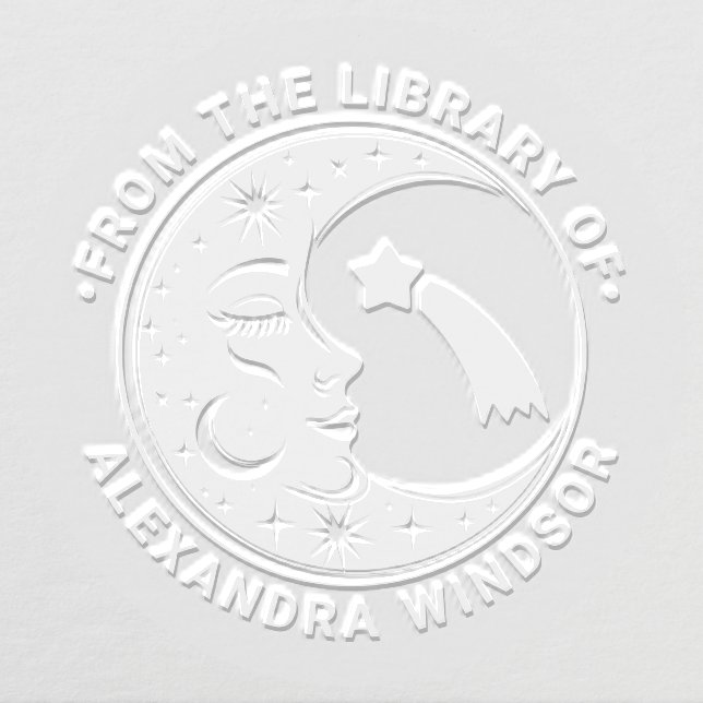 Crescent Moon Face Shooting Star Library Book Name Embosser (Design)