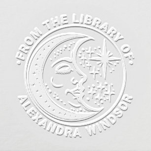 Crescent Moon Face Stars Library Book Name Embosser