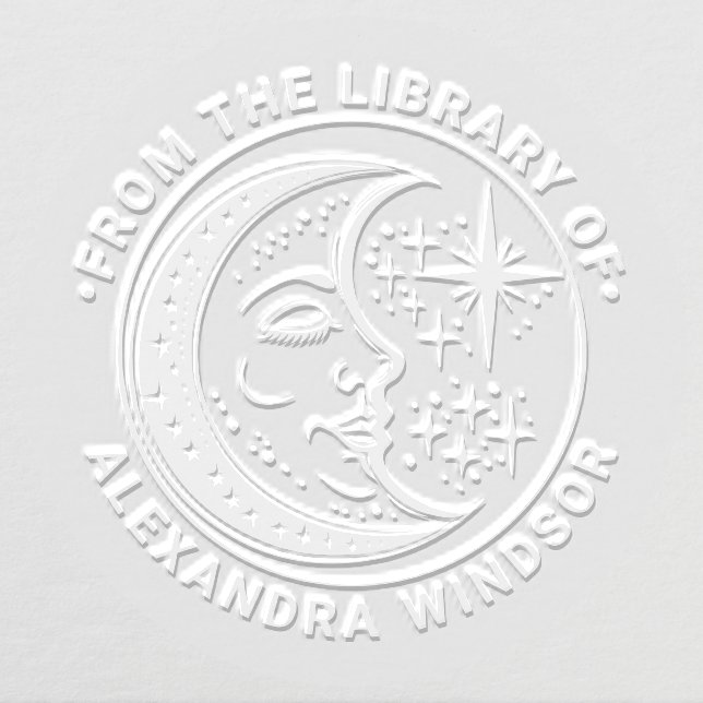 Crescent Moon Face Stars Library Book Name Embosser (Design)