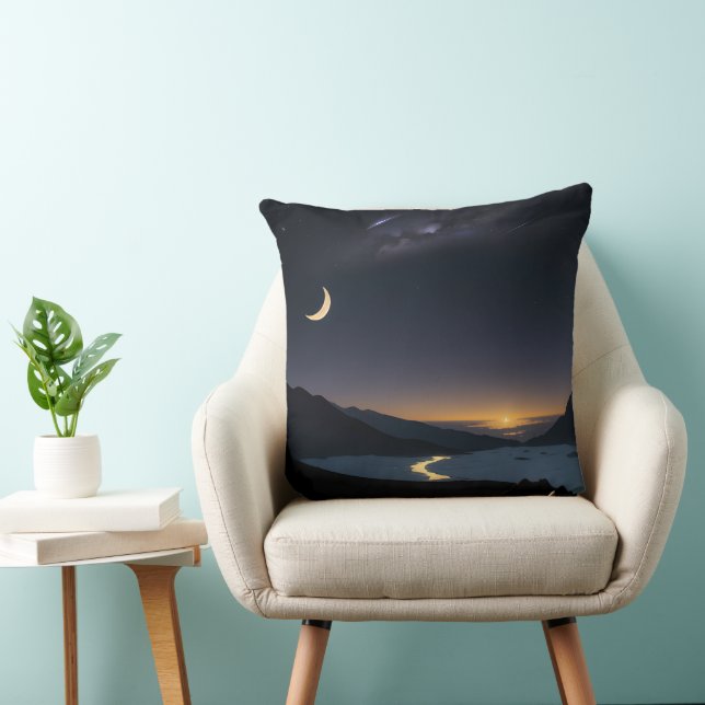  crescent moon floating in the night sky throw pillow (Chair)