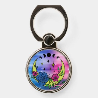 Crescent Moon Floral Design Phone Ring Stand