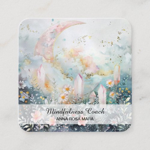  Crescent Moon Flowers Ethereal QR AP70 Crystal Square Business Card