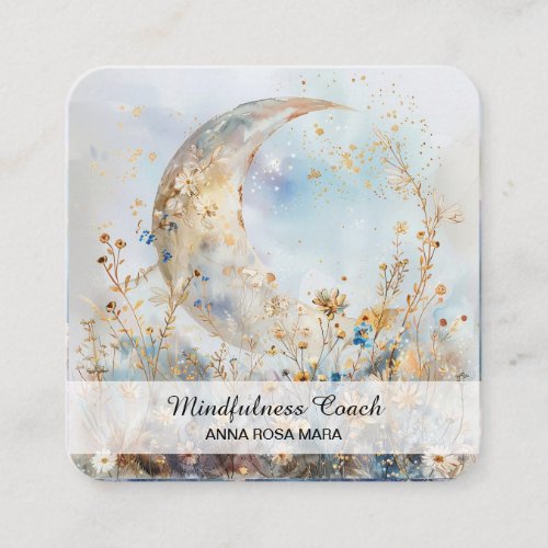  Crescent Moon Flowers QR Floral AP70 Ethereal  Square Business Card