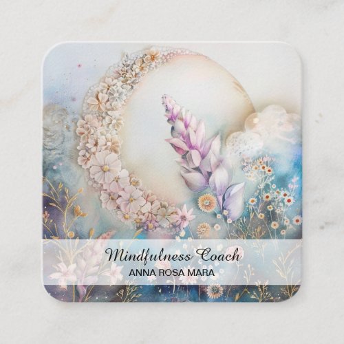  Crescent Moon Flowers QR Floral AP70 Ethereal  Square Business Card