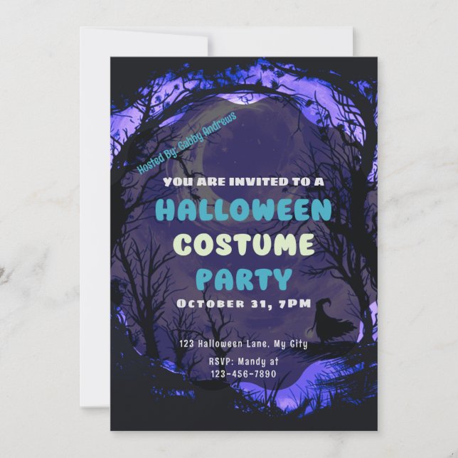 Crescent Moon Forest Witch Creepy  Halloween Invitation (Front)