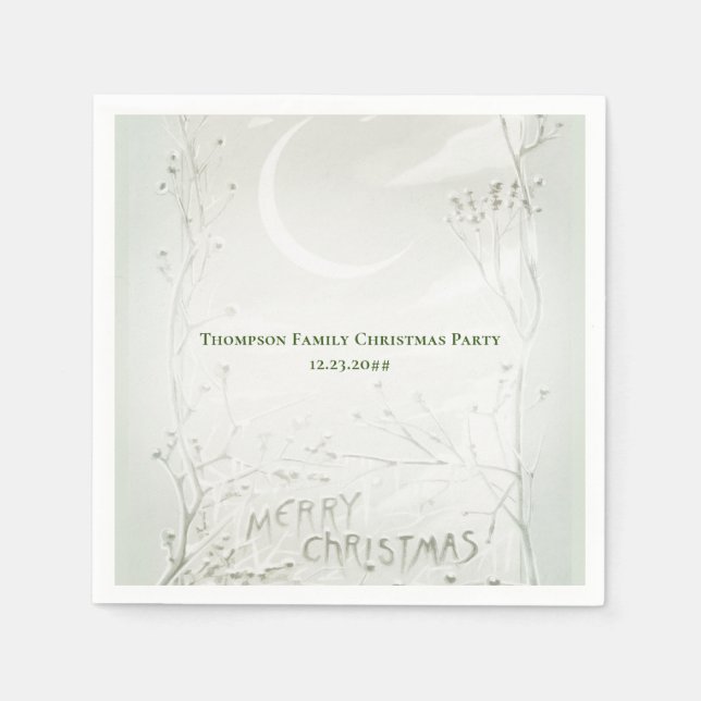 Crescent Moon Frozen Wild Flowers Christmas Dinner Napkins (Front)