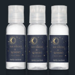 crescent moon gold celestial wedding hand sanitizer<br><div class="desc">Our "celestial gold" collection features beautiful crescent moon with gold stars in various designs on a velvet midnight blue background paired with elegant fonts. Easy to you to customize and you can choose among many items from this collection in our store.</div>