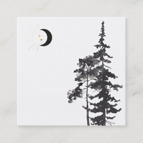   Crescent Moon Gold Stars Moon Beams Trees Square Business Card