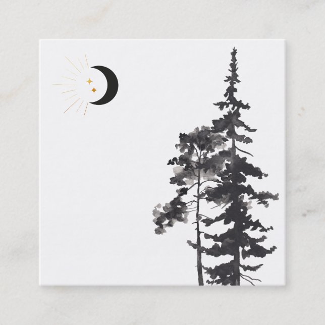 *~*  Crescent Moon Gold Stars Moon Beams Trees Square Business Card (Front)