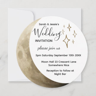 Crescent Moon & Gold Stars Wedding Invitation