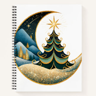 Crescent Moon Gold Winter Christmas Wonderland Notebook