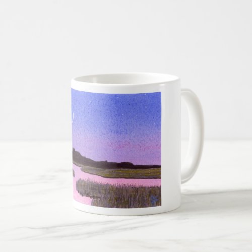 Crescent Moon  Heron in Twilight Marsh Coffee Mug