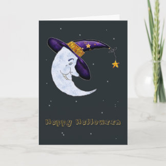 Crescent Moon in Witch's Hat Halloween Card