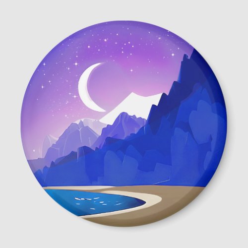 Crescent Moon Lake and Mountains in Violet  Blue Magnet