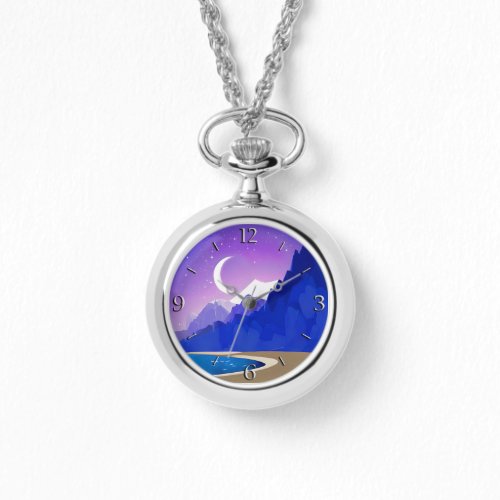Crescent Moon Lake and Mountains in Violet  Blue Watch
