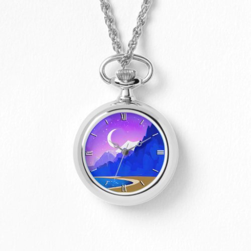 Crescent Moon Lake  Mountains in Violet  Blue Watch