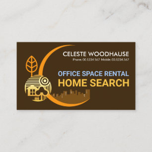Crescent Moon Leaf Gold Building Landscape Business Card
