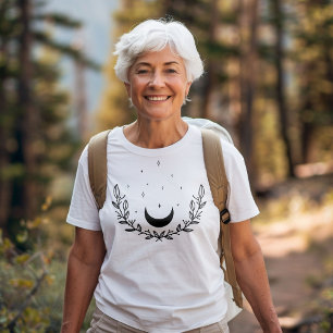 Crescent Moon & Leaves Boho Line Art Tri-Blend Shirt