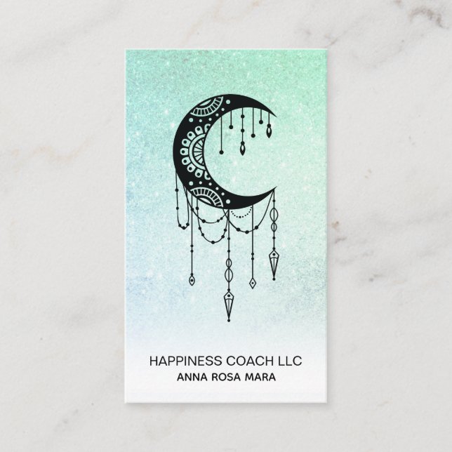 *~* Crescent Moon Luna Talisman Shaman Glitter Business Card (Front)
