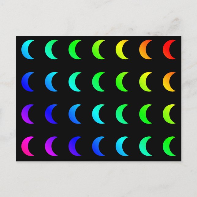Crescent Moon Lunar Luna Colorful Rainbow Colors Postcard (Front)