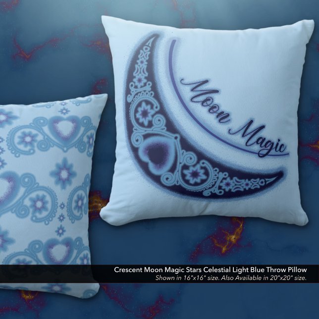 Crescent Moon Magic Stars Celestial Light Blue Throw Pillow (Crescent Moon Magic Stars Celestial Light Blue Throw Pillow)