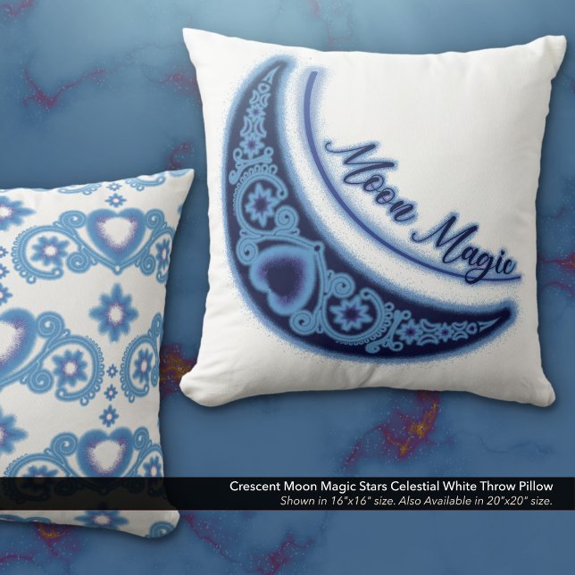 Crescent Moon Magic Stars Celestial White Throw Pillow (Crescent Moon Magic Stars Celestial White Throw Pillow)