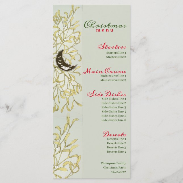 Crescent Moon Mistletoe Festive Christmas Dinner Menu (Front)