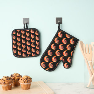 Crescent Moon Mushroom Cottagecore Fungi Mycology Oven Mitt & Pot Holder Set