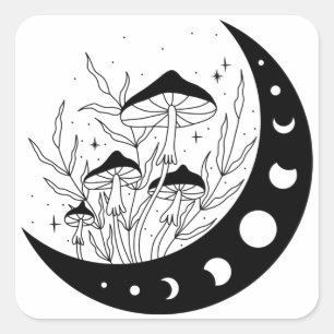 Crescent Moon & Mushrooms Square Sticker