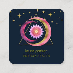 Crescent Moon Mystic Lotus Flower Healing Energy Square Business Card
