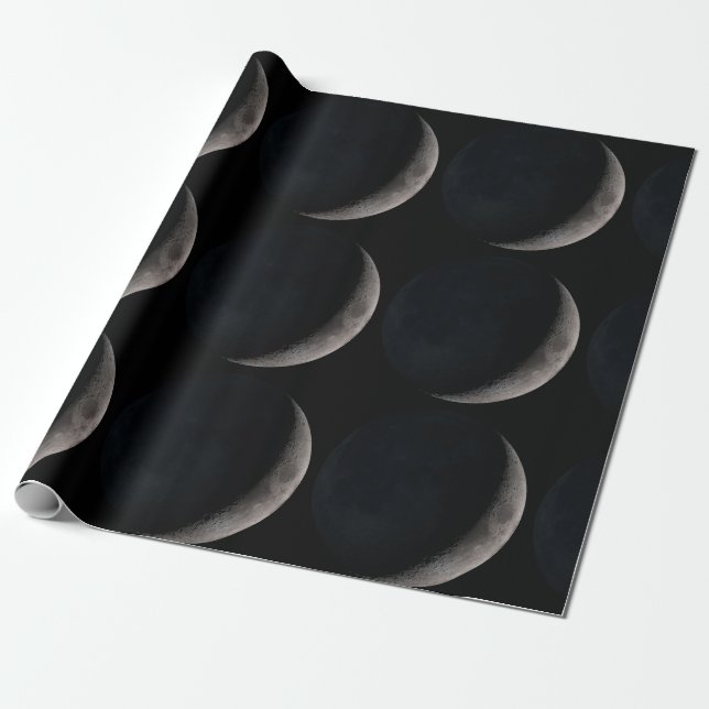 Crescent moon NASA black gift wrap wrapping paper (Unrolled)