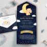 Crescent Moon Navy Blue Teddy Bear Baby Shower All In One Invitation