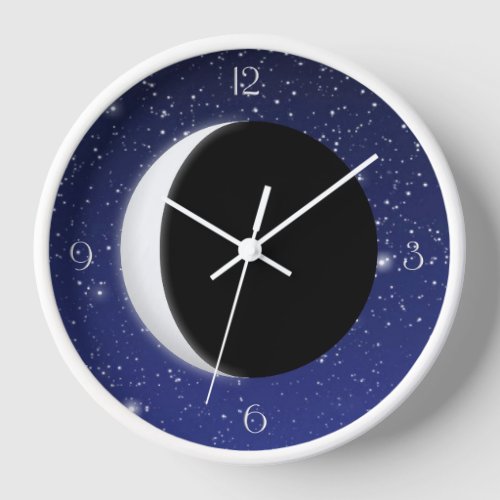 Crescent Moon on a Starry Background Wall Clock