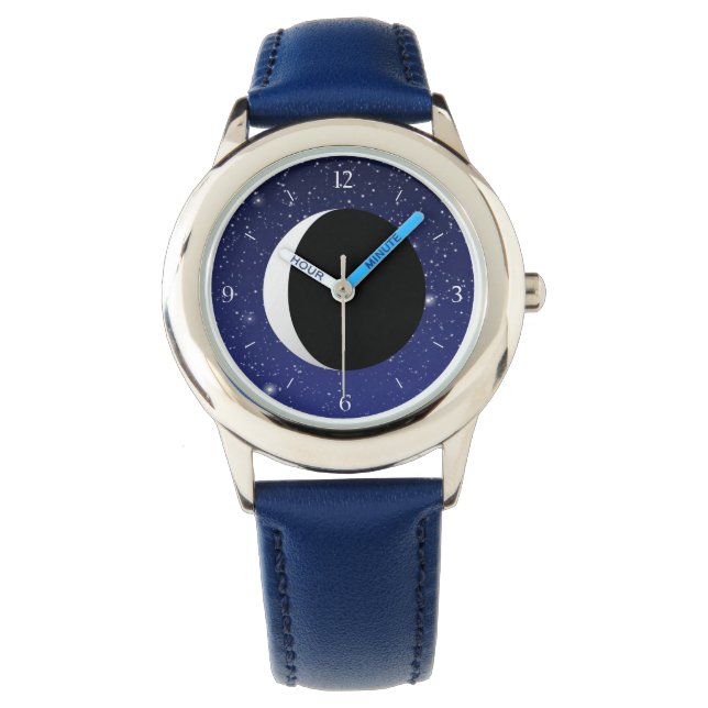 Crescent Moon on a Starry Background Watch (Front)