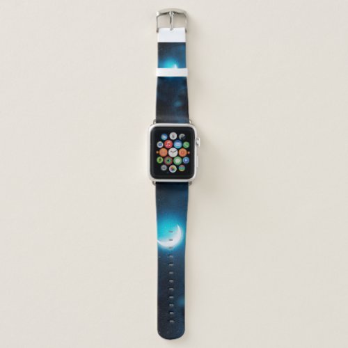 Crescent moon over forest river apple watch band