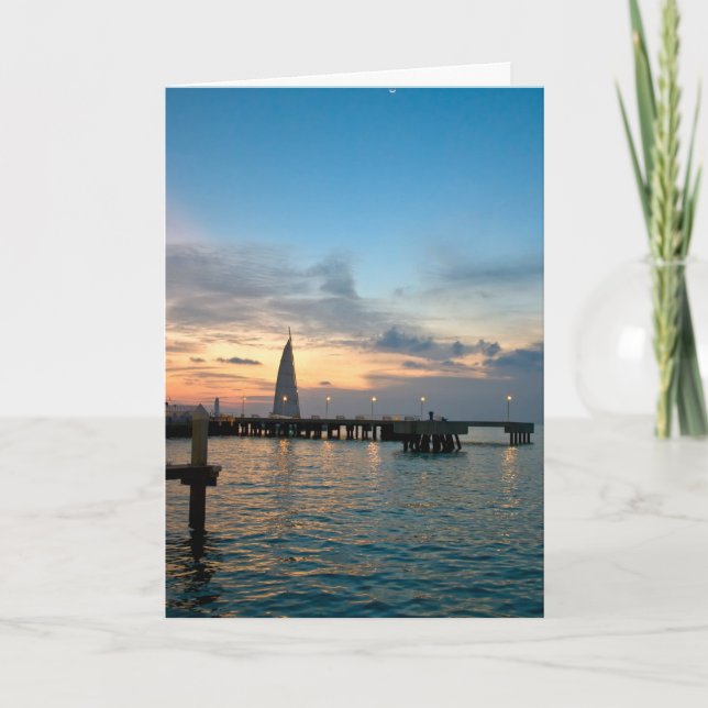Crescent-Moon-Over-Key-West-Dock Letterpress Thank You Card (Front)