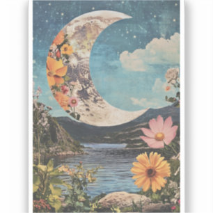 Crescent Moon Over Serene Landscape Sticker