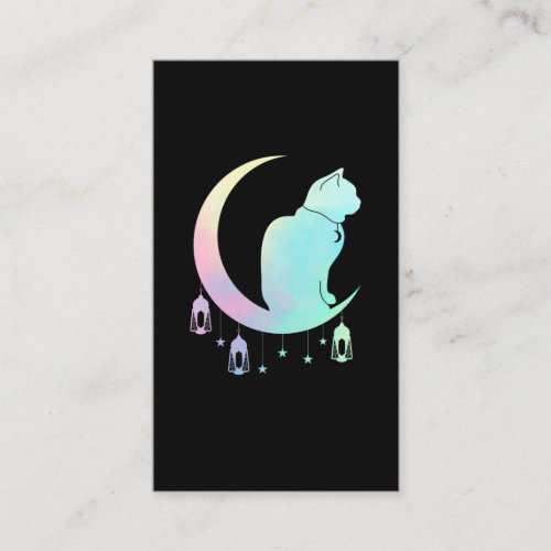 Crescent Moon Pastel Cat Mystical Wicca Goth Business Card
