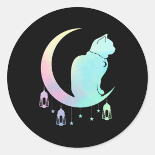 Crescent Moon Pastel Cat Mystical Wicca Goth Classic Round Sticker
