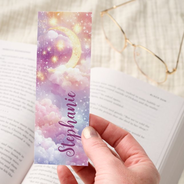 Crescent Moon Pink Clouds Stars Bookmarks (Hand)