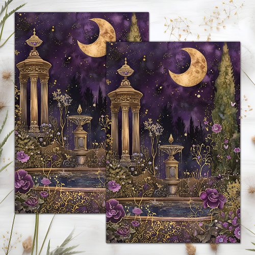 CRESCENT MOON PURPLE GARDEN DECOUPAGE TISSUE PAPER